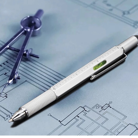 Multi-function Tool Pen Screwdriver Level Meter Scale Pen 6-in-1 Metal Ballpoint - Picture 4 of 6